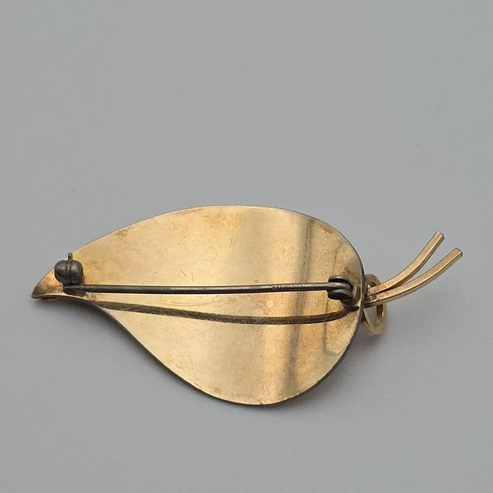 Vtg 70 Yr Old KREMENTZ Leaf Brooch Pin 14K Yellow Gold Overlay Floral Foliage 2